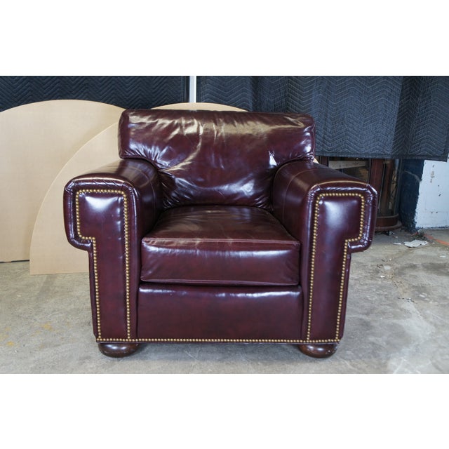 Early 21st Century Whittemore-Sherrill Burgundy Leather Library Club Chairs & Ottoman Set- 3 Pieces For Sale - Image 5 of 10