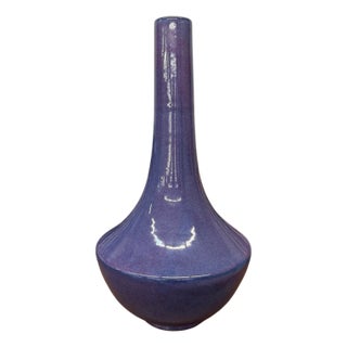 Long Neck Purple Ceramic Vase with Wide Bottom & Blue Hues For Sale