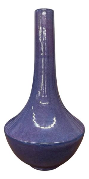 Long Neck Purple Ceramic Vase with Wide Bottom & Blue Hues