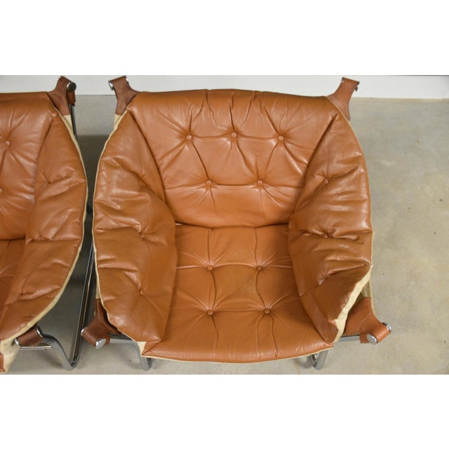 1970s Tormod Alnaes Leather Sling and Chrome Lounge Chairs - A Pair For Sale - Image 9 of 12