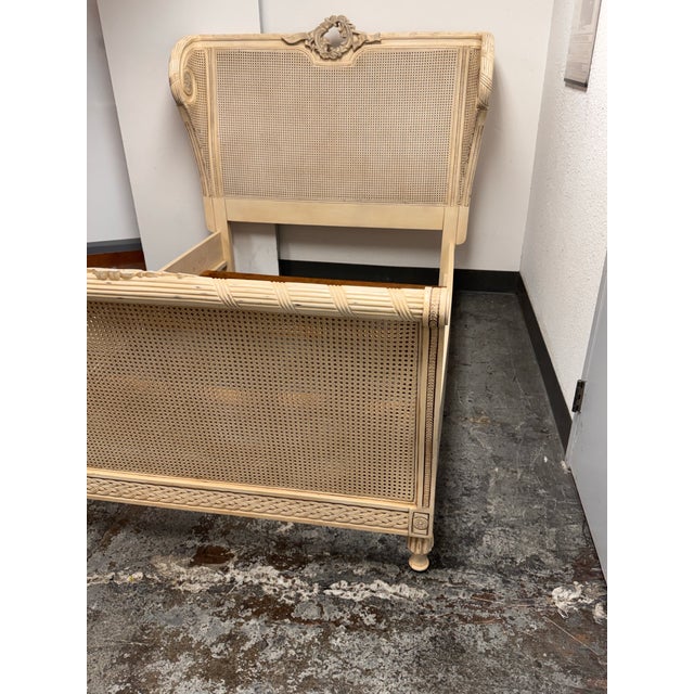 Full Size French Louis XVI Style Caned Bed Frame, Vintage For Sale - Image 9 of 12