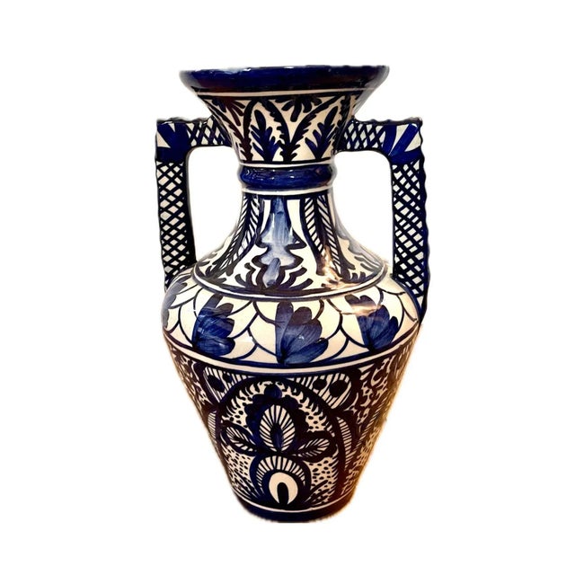Ceramic 1930s French Hand-Painted Blue & White Terracotta Vase | Montpellier Pottery For Sale - Image 7 of 7