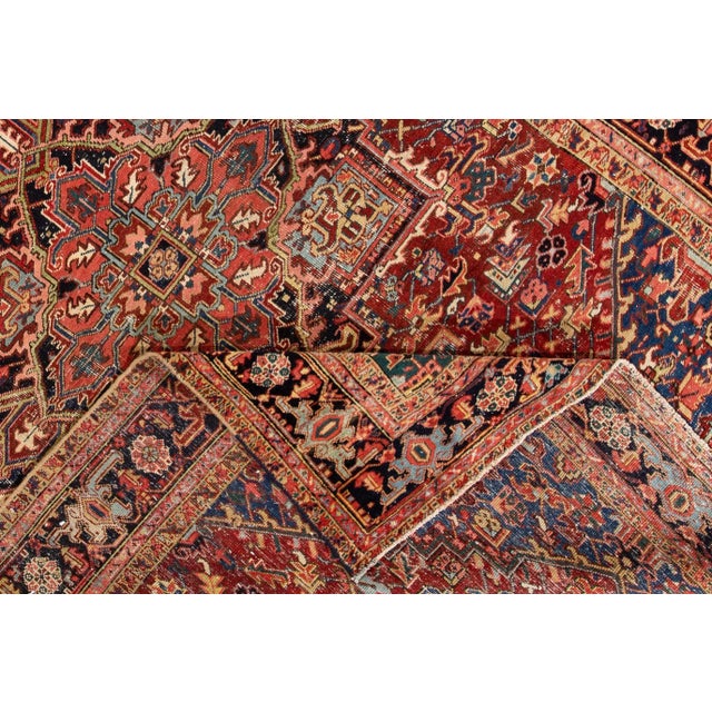 Persian Early 20th Century Antique Distressed Persian Heriz Wool Rug For Sale - Image 3 of 11