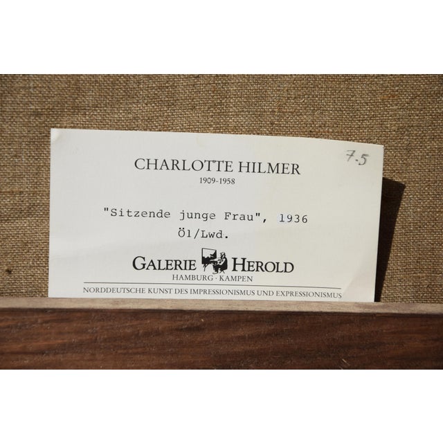 Charlotte hilmer 1909 hamburg – 1958 (suicide) ibid. 'seated young woman' oil on canvas, relined, stretcher, framed signed...