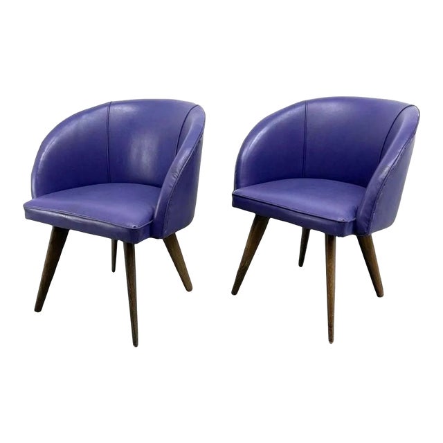Danish Modern Purple Upholstered Barrel Tub Chairs - A Pair. For Sale