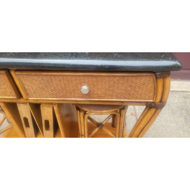 Wood 1970's Vintage Bamboo and Rattan Bar Console Table For Sale - Image 7 of 18