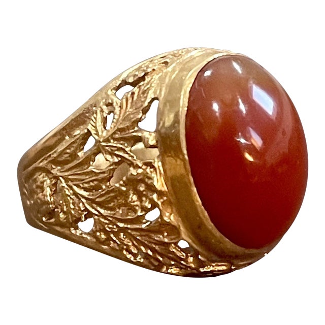 7 Carat Jasper Cabochon 18 Karat Yellow Gold Classic Wide Ring For Sale