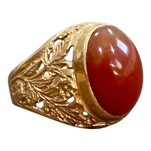 7 Carat Jasper Cabochon 18 Karat Yellow Gold Classic Wide Ring