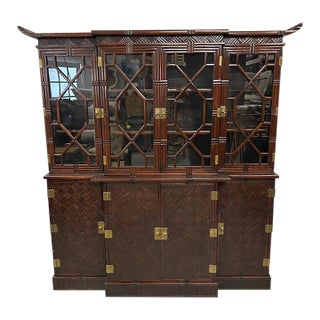 1950s Faux Bamboo Split Rattan Pagoda Cabinet For Sale