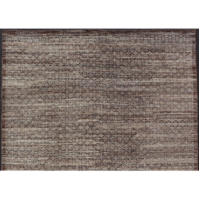 Modern Hand-Knotted Khotan Rug in Wool With Geometric Design in Brown and Ivory 10'1 X 13'1 For Sale - Image 9 of 12