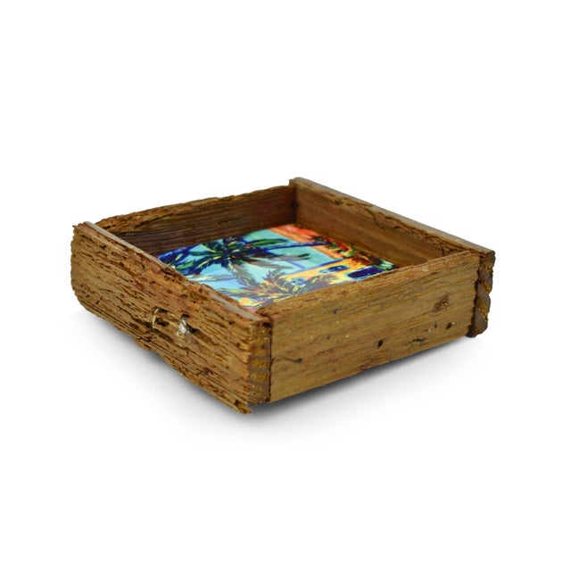 Wood Hand Painted Tropical Rustic Coastal Southernmost Point Tile With Handmade Lobster Trap Wood Frame Wall Decor For Sale - Image 7 of 10