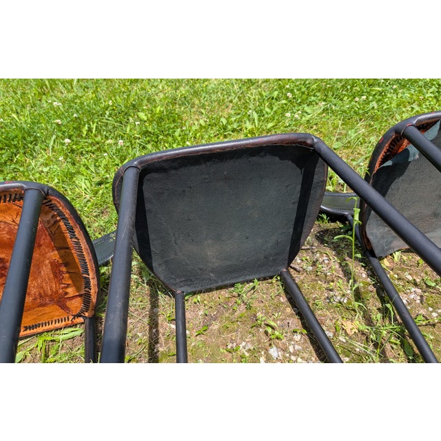 Vintage Set of 6 Black Leather Seats Bar Stools 1970s Mid Century Modern For Sale - Image 14 of 18