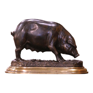 19th Century French Patinated Bronze Pig Sculpture Signed Jules Moigniez