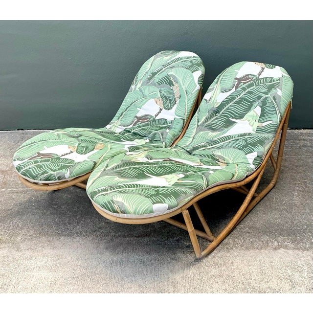 Vintage Bent Rattan Chaise Lounge in Cw Stockwell - Set of 2 For Sale - Image 9 of 12