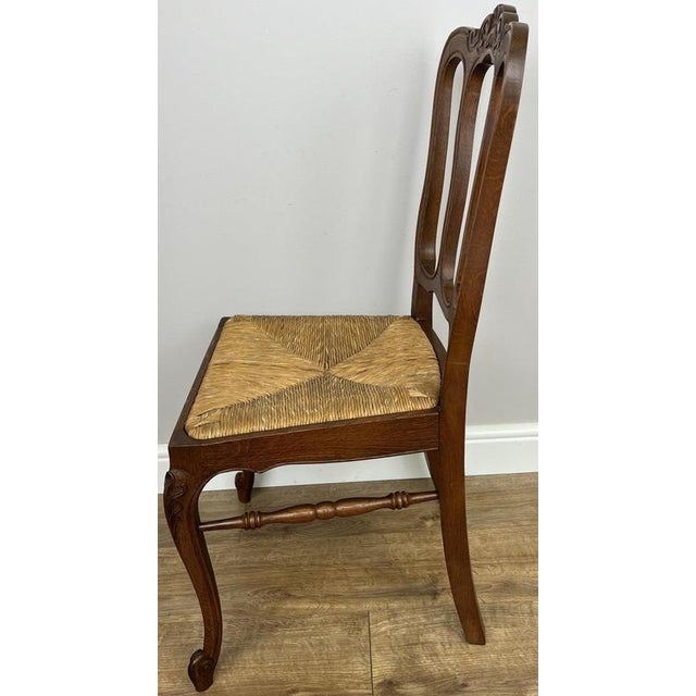 Vintage French Dining Chairs in Oak with Rush Seats, Set of 6 For Sale - Image 15 of 17