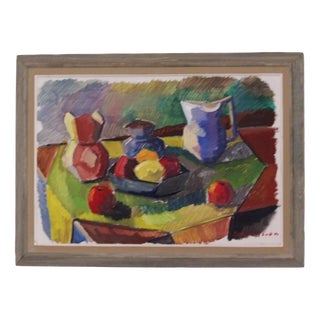 Bror Göransson, Cubic Jug and Fruit, 1950s, Oil on Canvas, Framed For Sale