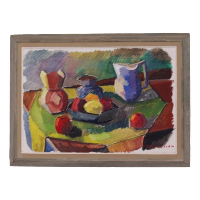 Bror Göransson, Cubic Jug and Fruit, 1950s, Oil on Canvas, Framed For Sale