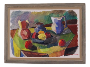 Bror Göransson, Cubic Jug and Fruit, 1950s, Oil on Canvas, Framed