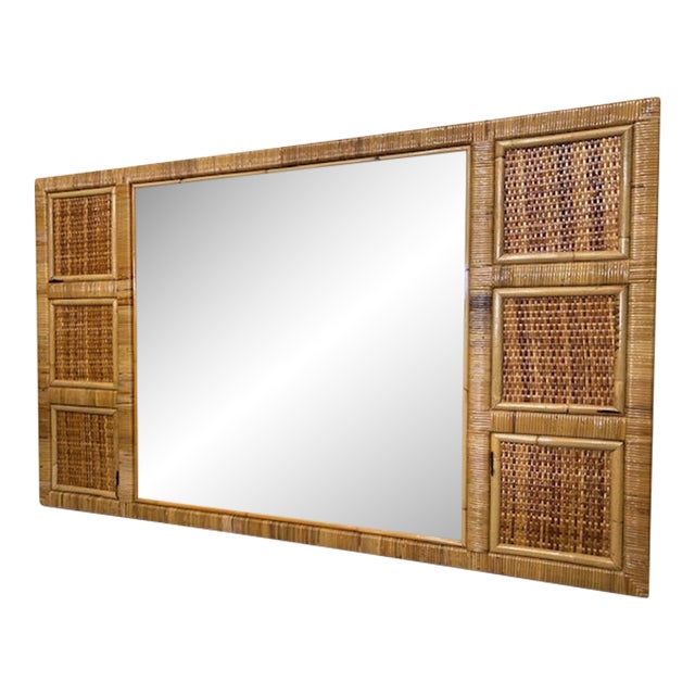 20th Century Cane Rattan Wrapped Woven Mirror For Sale