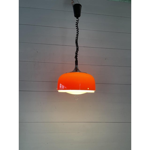 Vintage Space Age Italian UFO Orange Pendant Lamp in Chrome by Guzzini for Meblo, 1970s For Sale - Image 3 of 10