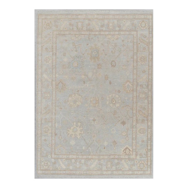 Modern Handknotted Oushak Rug in Muted Grey, Taupe & Sky Blue, 8' x 10' For Sale