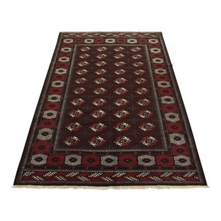 Vintage Turkmen Rug 6'11'' X 9'4'' Red Wool Tribal Hand-Knotted Oriental Carpet For Sale