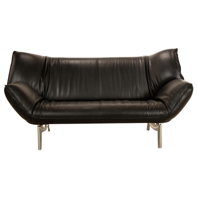 Tango Leather Two Seater Black Sofa from Leolux For Sale