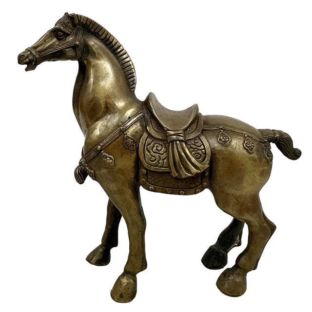 Mid 20th-Century Pair of Chinese Bronze Tang Horse Figurines For Sale - Image 4 of 11