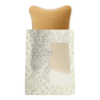 The Gift Micro Cushion in Camel Velvet with White Piping by Lorenza Briola for Lo Decor For Sale