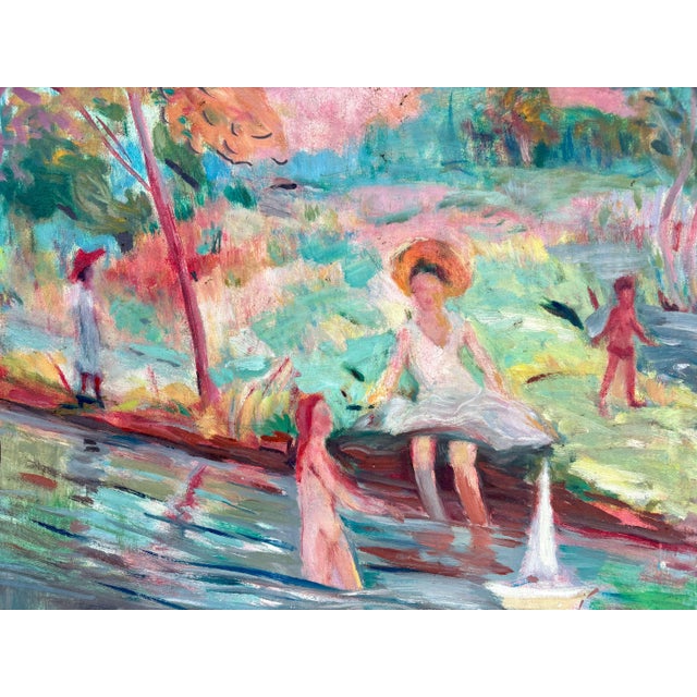 French Post-Impressionist School Artist, Figures on the River, Early 20th Century, Oil on Canvas For Sale - Image 8 of 12