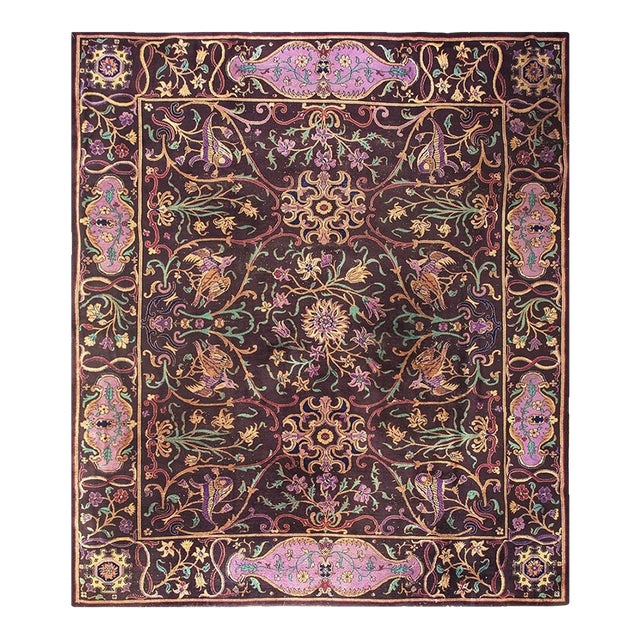 1920s Brown Ground Islimi Birds East Asian Antique Chinese Room Size Knotted Rug For Sale