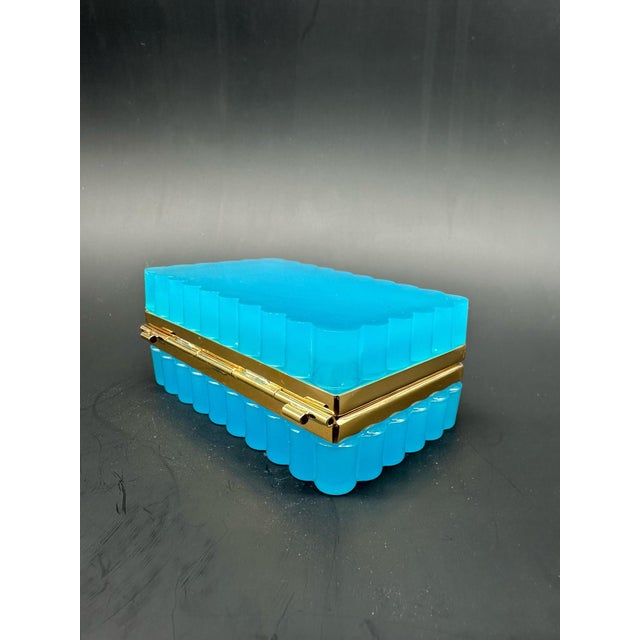 Antique French Opaline Turquoise Scalloped Glass Box, 1890s For Sale - Image 5 of 9