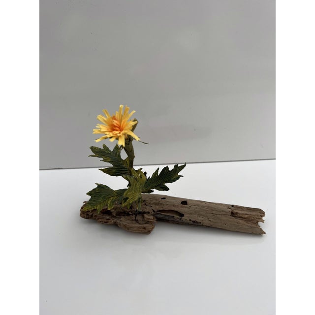 Whittle by Ashley Folkner | Driftwood, paper, wire, paint Flower sculpture on driftwood base For Sale