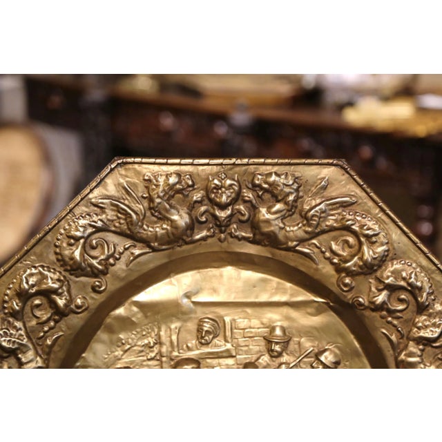 Copper Pair of 19th Century French Repoussé Copper Tavern Scene Wall Chargers For Sale - Image 8 of 12