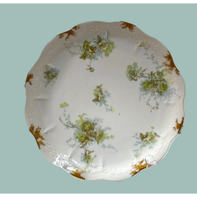 Rare Antique Limoges Jean Pouyat plate Circa early 1900's. Scalloped trim with raised design, green flowers and beautiful...
