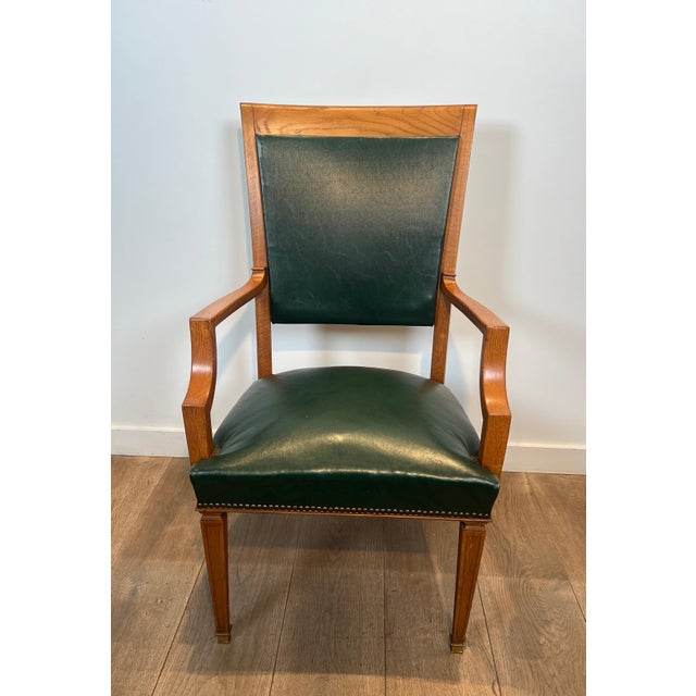1940s 1940s Pair of oak and leather armchairs by De Coene Frères For Sale - Image 5 of 12