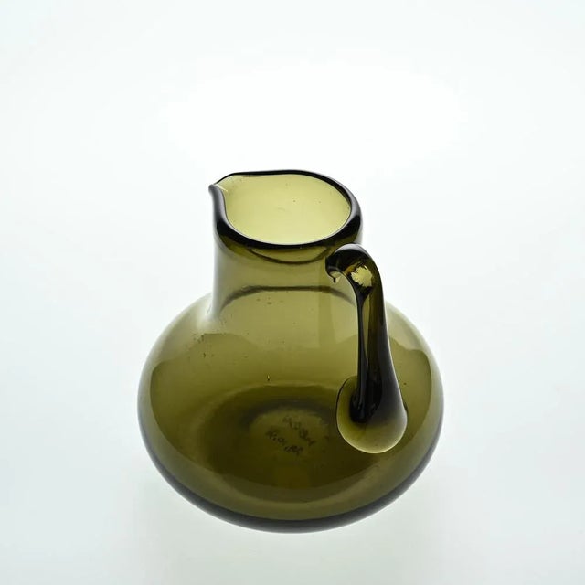 Olive Green Blown Glass Jug by Claude Morin, Dieulefit, 1976 For Sale - Image 3 of 7