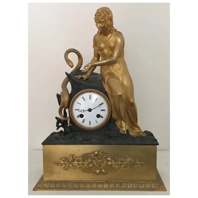 Antique Early 19th Century French Empire Gilt & Patinated Bronze Figural Mantel Clock Depicting Eve With a Serpent For Sale - Image 10 of 11