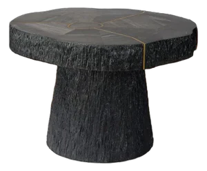 Sculptural Modern Organic Black Wood Sune Small Coffee Table or Side Table by Made Goods With Golden Brass Line Inlay