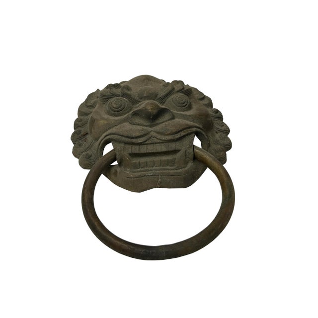 This captivating and authentic rustic iron black foo dog door knocker is an exceptional example of traditional Chinese...