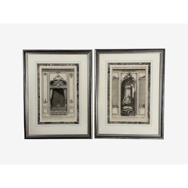 Neoclassical, Four Framed Architectural Drawings of French Interiors, 20th C. For Sale - Image 4 of 10