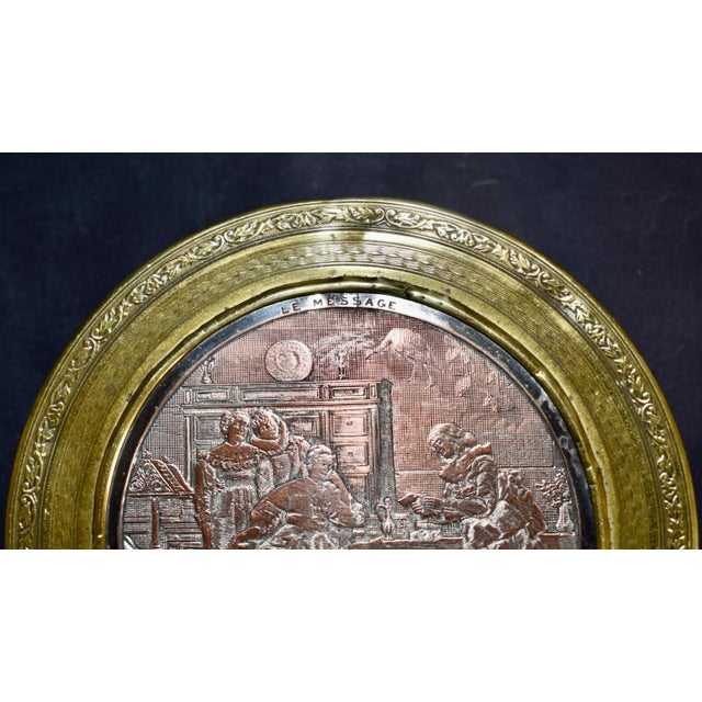 Antique Mixed Metal Trinket Box French Lid Brass Copper Le Message Relief For Sale - Image 9 of 18