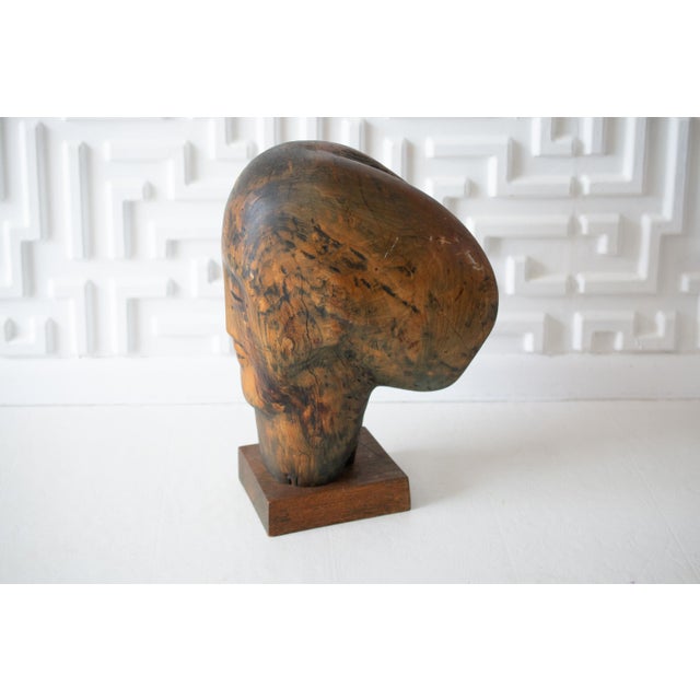 1980s Post Modern Solid Wood Carved Head Tabletop Statue For Sale - Image 9 of 9
