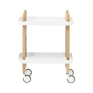 White Block Table Rolling Cart - Retail $280 For Sale