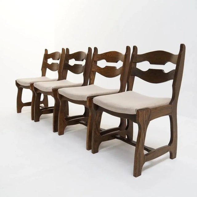 Brown Dining Set by Guillerme & Chambron, 1970s, Set of 5 For Sale - Image 8 of 10