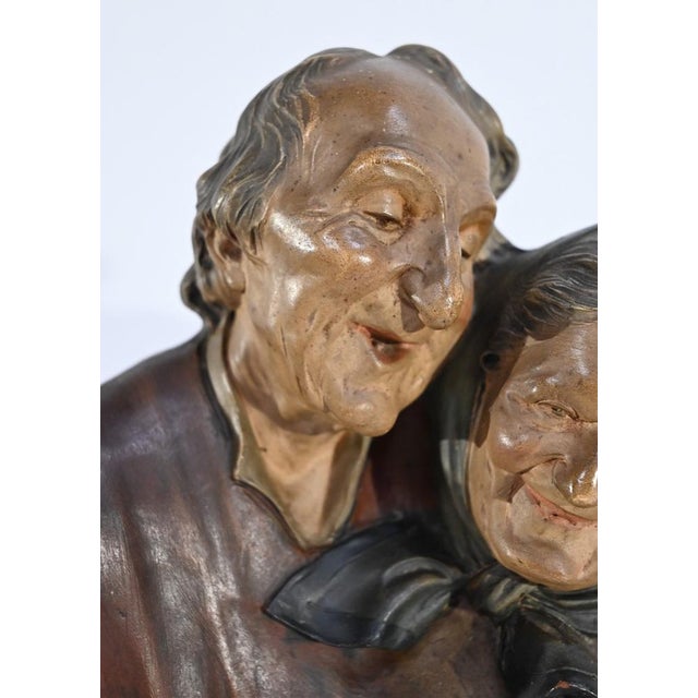 E.Ceccarelli, Les Noces d’Or, Late 1800s, Terracotta Sculpture For Sale - Image 6 of 18