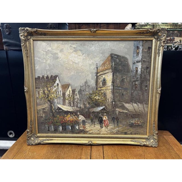Paris Street Scene, Oil On Canvas, Signed Burnett, 70 X 60 Cms