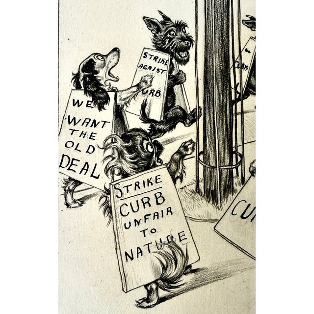 Original Vincenzo Zito Humorous Dog Protest Illustration, Graphite Drawing, 1950s For Sale - Image 4 of 18