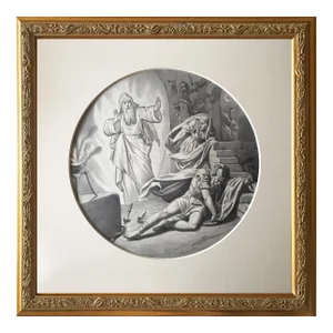 Antique Watercolor of a Greco Roman Soldier, Figure, and Oracle