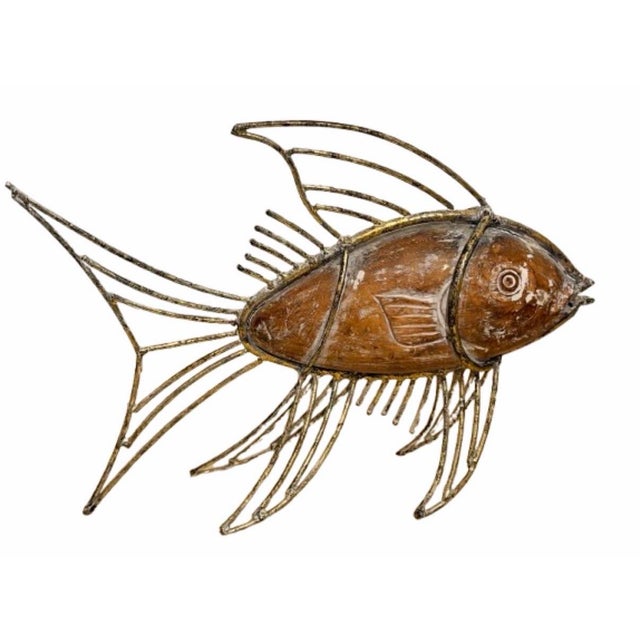 1970s 1970s French Wood Fish and Gilded Metal Sculpture For Sale - Image 5 of 6